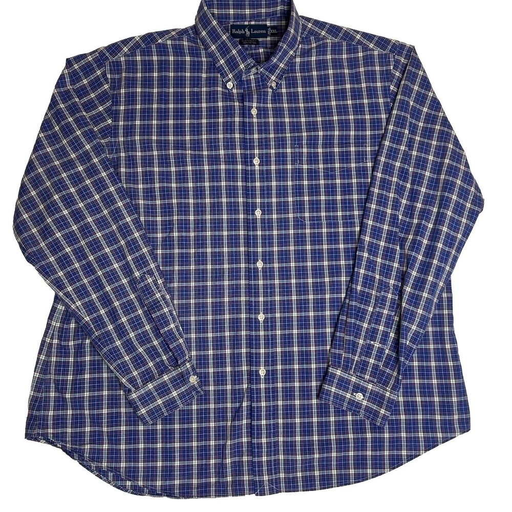 Ralph Lauren Mens Size 2XL Button Down Shirt Plaid Blue Purple Preppy Classic